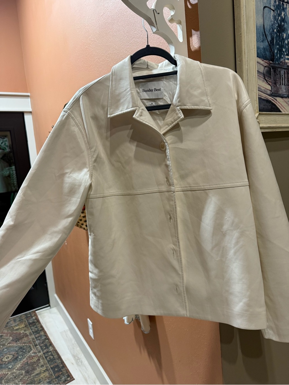 Sunday Best Cream Button-Front Leather Jacket